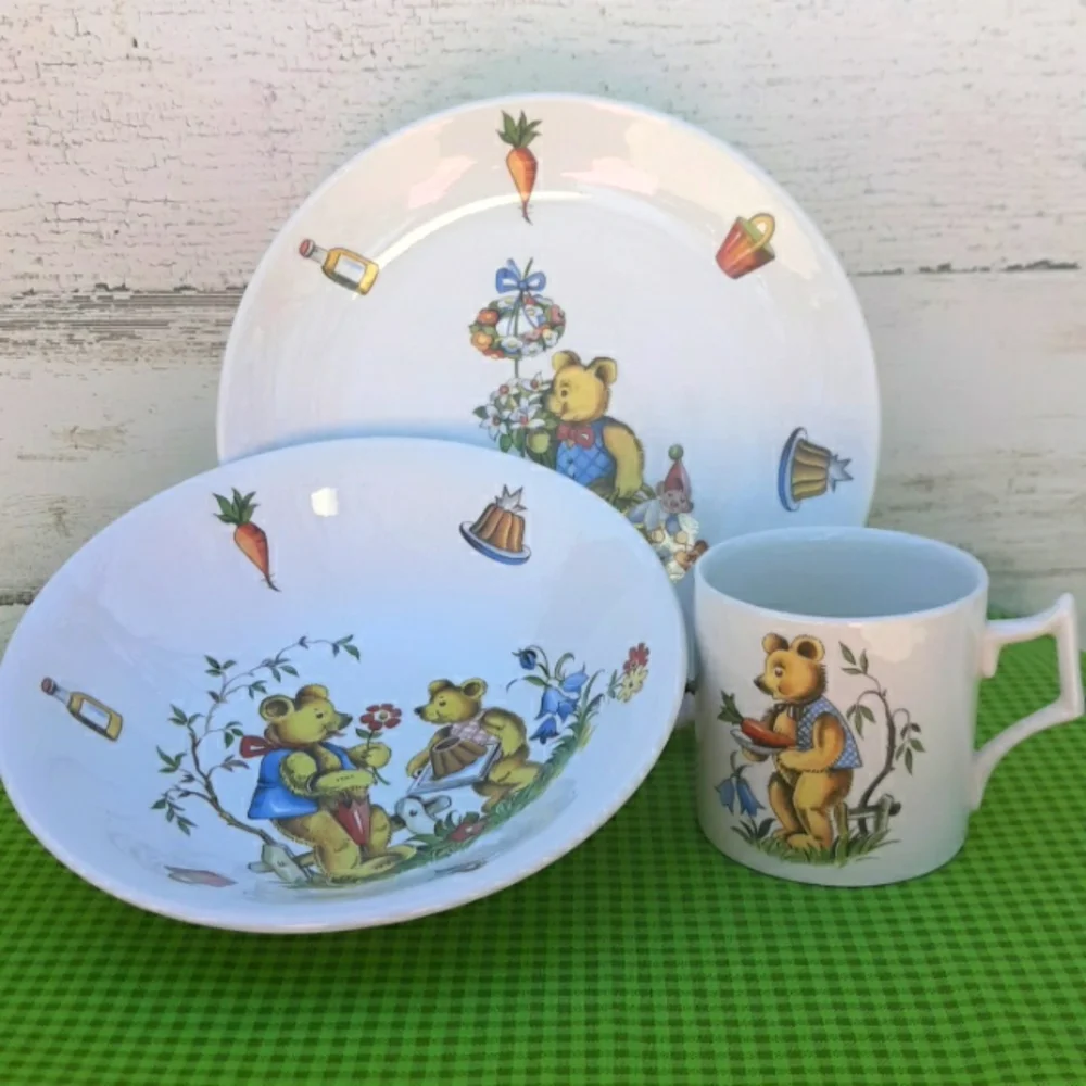 VTG JAMES KENT OLD FOLEY STAFFORDSHIRE 3 PIECE CHILDREN'S DINING SET - Picture 1 of 11
